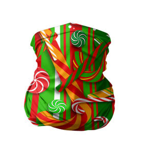 Бандана-труба 3D с принтом Новогодние конфеты в Курске, 100% полиэстер, ткань с особыми свойствами — Activecool | плотность 150‒180 г/м2; хорошо тянется, но сохраняет форму | дед мороз | карамель | паттерн | рождество