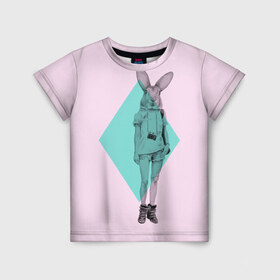 Детская футболка 3D с принтом Pink Rabbit в Курске, 100% гипоаллергенный полиэфир | прямой крой, круглый вырез горловины, длина до линии бедер, чуть спущенное плечо, ткань немного тянется | Тематика изображения на принте: hipster | rabbit | swag | кролик | хипстер