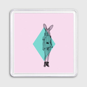 Магнит 55*55 с принтом Pink Rabbit в Курске, Пластик | Размер: 65*65 мм; Размер печати: 55*55 мм | hipster | rabbit | swag | кролик | хипстер