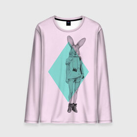 Мужской лонгслив 3D с принтом Pink Rabbit в Курске, 100% полиэстер | длинные рукава, круглый вырез горловины, полуприлегающий силуэт | hipster | rabbit | swag | кролик | хипстер