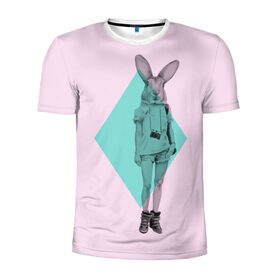 Мужская футболка 3D спортивная с принтом Pink Rabbit в Курске, 100% полиэстер с улучшенными характеристиками | приталенный силуэт, круглая горловина, широкие плечи, сужается к линии бедра | Тематика изображения на принте: hipster | rabbit | swag | кролик | хипстер