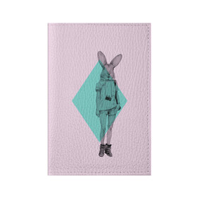 Обложка для паспорта матовая кожа с принтом Pink Rabbit в Курске, натуральная матовая кожа | размер 19,3 х 13,7 см; прозрачные пластиковые крепления | Тематика изображения на принте: hipster | rabbit | swag | кролик | хипстер