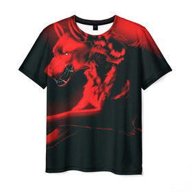 Мужская футболка 3D с принтом Волк в Курске, 100% полиэфир | прямой крой, круглый вырез горловины, длина до линии бедер | красный