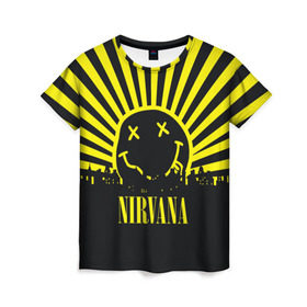 Женская футболка 3D с принтом Nirvana в Курске, 100% полиэфир ( синтетическое хлопкоподобное полотно) | прямой крой, круглый вырез горловины, длина до линии бедер | cobain | kurt | кобейн | курт | нирвана