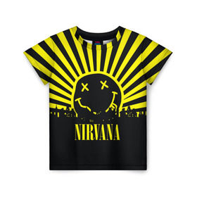 Детская футболка 3D с принтом Nirvana в Курске, 100% гипоаллергенный полиэфир | прямой крой, круглый вырез горловины, длина до линии бедер, чуть спущенное плечо, ткань немного тянется | Тематика изображения на принте: cobain | kurt | кобейн | курт | нирвана
