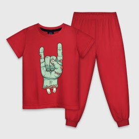 Детская пижама хлопок с принтом Zombie Rock Hand в Курске, 100% хлопок |  брюки и футболка прямого кроя, без карманов, на брюках мягкая резинка на поясе и по низу штанин
 | halloween | zombie | zombie hand | зомби | хэллоуин