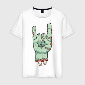 Мужская футболка хлопок с принтом Zombie Rock Hand в Курске, 100% хлопок | прямой крой, круглый вырез горловины, длина до линии бедер, слегка спущенное плечо. | halloween | zombie | zombie hand | зомби | хэллоуин