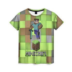 Женская футболка 3D с принтом Minecraft в Курске, 100% полиэфир ( синтетическое хлопкоподобное полотно) | прямой крой, круглый вырез горловины, длина до линии бедер | майнкрафт