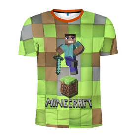 Мужская футболка 3D спортивная с принтом Minecraft в Курске, 100% полиэстер с улучшенными характеристиками | приталенный силуэт, круглая горловина, широкие плечи, сужается к линии бедра | майнкрафт