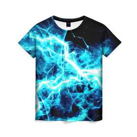 Женская футболка 3D с принтом energy в Курске, 100% полиэфир ( синтетическое хлопкоподобное полотно) | прямой крой, круглый вырез горловины, длина до линии бедер | energy | молнии | синий | энергия