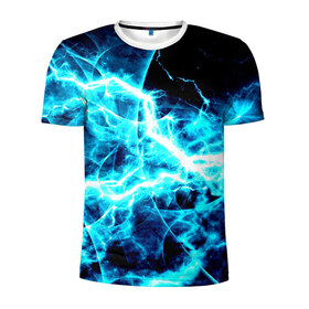 Мужская футболка 3D спортивная с принтом energy в Курске, 100% полиэстер с улучшенными характеристиками | приталенный силуэт, круглая горловина, широкие плечи, сужается к линии бедра | Тематика изображения на принте: energy | молнии | синий | энергия