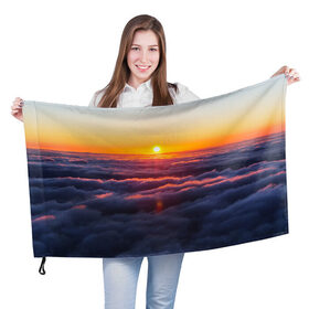 Флаг 3D с принтом Закат в Курске, 100% полиэстер | плотность ткани — 95 г/м2, размер — 67 х 109 см. Принт наносится с одной стороны | небо | облака | пейзаж | солнце