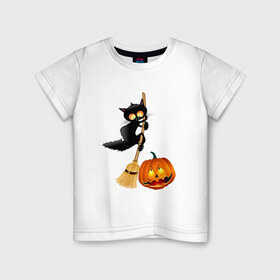 Детская футболка хлопок с принтом Хэллоуин в Курске, 100% хлопок | круглый вырез горловины, полуприлегающий силуэт, длина до линии бедер | приведения | тыква | хэллоуин