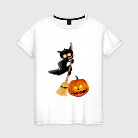 Женская футболка хлопок с принтом Хэллоуин в Курске, 100% хлопок | прямой крой, круглый вырез горловины, длина до линии бедер, слегка спущенное плечо | приведения | тыква | хэллоуин