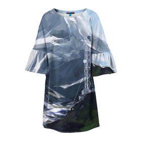 Детское платье 3D с принтом Горы Алтая в Курске, 100% полиэстер | прямой силуэт, чуть расширенный к низу. Круглая горловина, на рукавах — воланы | Тематика изображения на принте: горы | пейзаж