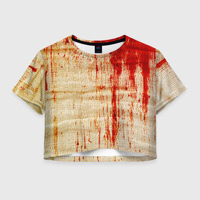 Женская футболка 3D укороченная с принтом Бинты 2 в Курске, 100% полиэстер | круглая горловина, длина футболки до линии талии, рукава с отворотами | halloween | helloween | кровь | ужас | хеллоин | хеллоуин | хелуин