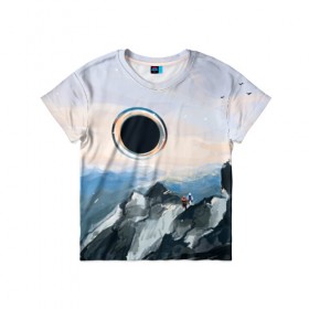 Детская футболка 3D с принтом Черная дыра в Курске, 100% гипоаллергенный полиэфир | прямой крой, круглый вырез горловины, длина до линии бедер, чуть спущенное плечо, ткань немного тянется | горы | закат | пейзаж | природа