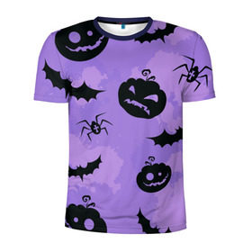 Мужская футболка 3D спортивная с принтом Хэллоуин узор в Курске, 100% полиэстер с улучшенными характеристиками | приталенный силуэт, круглая горловина, широкие плечи, сужается к линии бедра | halloween | летучая мышь | паук | праздник | привидение | тыква | хэллоуин