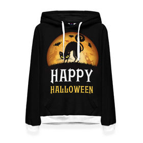 Женская толстовка 3D с принтом Чёрный кот в Курске, 100% полиэстер  | двухслойный капюшон со шнурком для регулировки, мягкие манжеты на рукавах и по низу толстовки, спереди карман-кенгуру с мягким внутренним слоем. | halloween | ведьма | кошка | праздник | привидение | тыква | хэллоуин