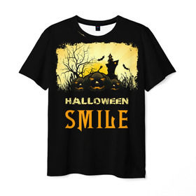 Мужская футболка 3D с принтом Smile в Курске, 100% полиэфир | прямой крой, круглый вырез горловины, длина до линии бедер | Тематика изображения на принте: halloween | замок | летучая мышь | луна | праздник | привидение | тыква | хэллоуин