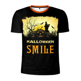 Мужская футболка 3D спортивная с принтом Smile в Курске, 100% полиэстер с улучшенными характеристиками | приталенный силуэт, круглая горловина, широкие плечи, сужается к линии бедра | halloween | замок | летучая мышь | луна | праздник | привидение | тыква | хэллоуин