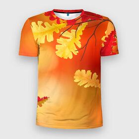 Мужская футболка 3D спортивная с принтом Осень в Курске, 100% полиэстер с улучшенными характеристиками | приталенный силуэт, круглая горловина, широкие плечи, сужается к линии бедра | ветви | ветка | дерево | дуб | листок | листья | природа