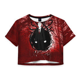 Женская футболка 3D укороченная с принтом Slender в Курске, 100% полиэстер | круглая горловина, длина футболки до линии талии, рукава с отворотами | slender | slenderman | слендер