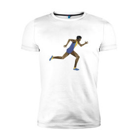 Мужская футболка премиум с принтом Бегун 2 в Курске, 92% хлопок, 8% лайкра | приталенный силуэт, круглый вырез ворота, длина до линии бедра, короткий рукав | атлетика | бег | бегун | геометрия | полигонал