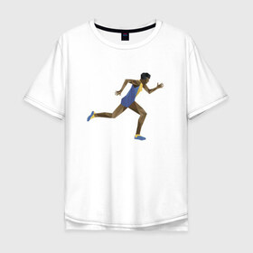 Мужская футболка хлопок Oversize с принтом Бегун 2 в Курске, 100% хлопок | свободный крой, круглый ворот, “спинка” длиннее передней части | атлетика | бег | бегун | геометрия | полигонал