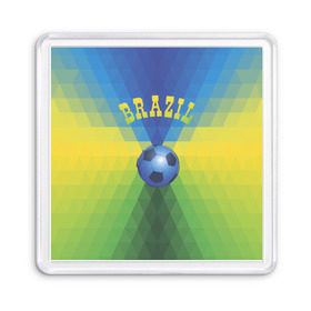 Магнит 55*55 с принтом Бразилия в Курске, Пластик | Размер: 65*65 мм; Размер печати: 55*55 мм | бразилия | геометрия | игра | кубок | мяч | полигональный | спорт | футбол