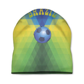 Шапка 3D с принтом Бразилия в Курске, 100% полиэстер | универсальный размер, печать по всей поверхности изделия | бразилия | геометрия | игра | кубок | мяч | полигональный | спорт | футбол