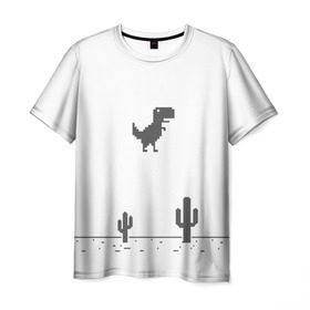 Мужская футболка 3D с принтом T-rex game в Курске, 100% полиэфир | прямой крой, круглый вырез горловины, длина до линии бедер | Тематика изображения на принте: chrome | google | гугл | хром