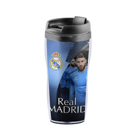 Термокружка-непроливайка с принтом Real Madrid в Курске, внутренняя часть — пищевой пластик, наружная часть — прозрачный пластик, между ними — полиграфическая вставка с рисунком | объем — 350 мл, герметичная крышка | real madrid