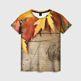 Женская футболка 3D с принтом Золотая осень в Курске, 100% полиэфир ( синтетическое хлопкоподобное полотно) | прямой крой, круглый вырез горловины, длина до линии бедер | дерево | лист | листья | осень