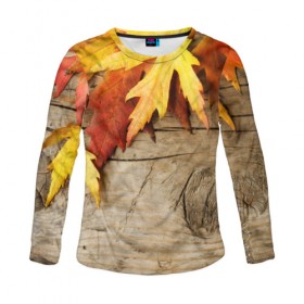 Женский лонгслив 3D с принтом Золотая осень в Курске, 100% полиэстер | длинные рукава, круглый вырез горловины, полуприлегающий силуэт | дерево | лист | листья | осень