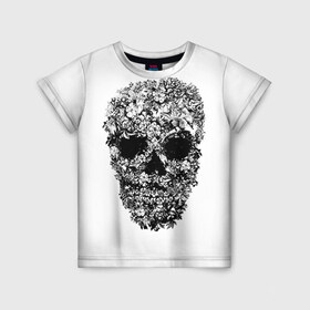 Детская футболка 3D с принтом Череп в Курске, 100% гипоаллергенный полиэфир | прямой крой, круглый вырез горловины, длина до линии бедер, чуть спущенное плечо, ткань немного тянется | скелет. скилет | ужас | хеллоуин | череп. кости | черепушка | черно белый