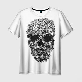 Мужская футболка 3D с принтом Череп в Курске, 100% полиэфир | прямой крой, круглый вырез горловины, длина до линии бедер | скелет. скилет | ужас | хеллоуин | череп. кости | черепушка | черно белый