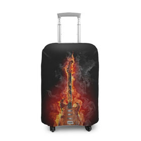 Чехол для чемодана 3D с принтом Адская гитара в Курске, 86% полиэфир, 14% спандекс | двустороннее нанесение принта, прорези для ручек и колес | ад | арт | дым | музыка | новинки | огонь | пламя | популярные | энергия | яркие