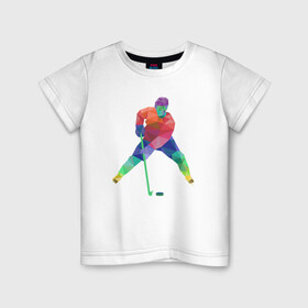 Детская футболка хлопок с принтом Хоккеист в Курске, 100% хлопок | круглый вырез горловины, полуприлегающий силуэт, длина до линии бедер | геометрия | клюшка | полигонал | хл | хоккеист | шайба