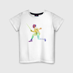 Детская футболка хлопок с принтом Фехтовальщик в Курске, 100% хлопок | круглый вырез горловины, полуприлегающий силуэт, длина до линии бедер | геометрия | полигонал | спорт | фехтовальщик | шпага