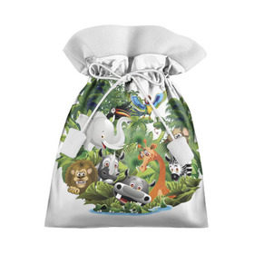 Подарочный 3D мешок с принтом Веселые джунгли в Курске, 100% полиэстер | Размер: 29*39 см | животные | зоо | новинки | пальма | парк | яркие