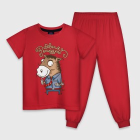 Детская пижама хлопок с принтом Рабочая лошадка в Курске, 100% хлопок |  брюки и футболка прямого кроя, без карманов, на брюках мягкая резинка на поясе и по низу штанин
 | 