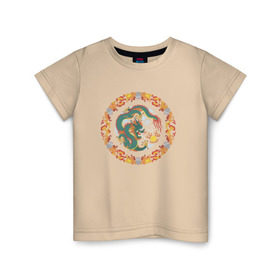 Детская футболка хлопок с принтом Китайский дракон в Курске, 100% хлопок | круглый вырез горловины, полуприлегающий силуэт, длина до линии бедер | Тематика изображения на принте: восток | дракон | животные | тату | трайбл | фентези