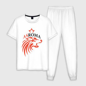 Мужская пижама хлопок с принтом AS Roma в Курске, 100% хлопок | брюки и футболка прямого кроя, без карманов, на брюках мягкая резинка на поясе и по низу штанин
 | roma | фк «рома»
