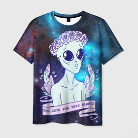 Мужская футболка 3D с принтом cute alien в Курске, 100% полиэфир | прямой крой, круглый вырез горловины, длина до линии бедер | alien. нло | cosmos | cute | sky | tmblr | tumbler | инопланетянин | космос | мило