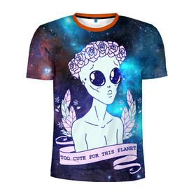Мужская футболка 3D спортивная с принтом cute alien в Курске, 100% полиэстер с улучшенными характеристиками | приталенный силуэт, круглая горловина, широкие плечи, сужается к линии бедра | alien. нло | cosmos | cute | sky | tmblr | tumbler | инопланетянин | космос | мило