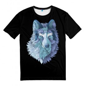 Мужская футболка 3D с принтом Седой волк в Курске, 100% полиэфир | прямой крой, круглый вырез горловины, длина до линии бедер | Тематика изображения на принте: взгляд | волк | животные | лес | охота | природа | хищник