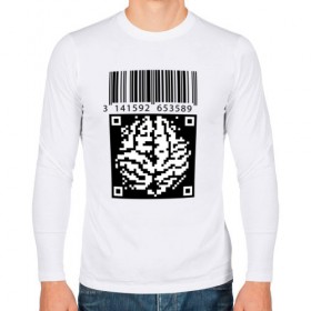 Мужской лонгслив хлопок с принтом QR brain code в Курске, 100% хлопок |  | code | qr | математика | пи | штрихкод