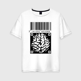 Женская футболка хлопок Oversize с принтом QR brain code в Курске, 100% хлопок | свободный крой, круглый ворот, спущенный рукав, длина до линии бедер
 | code | qr | математика | пи | штрихкод