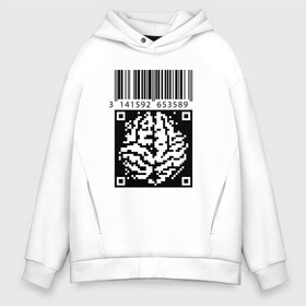 Мужское худи Oversize хлопок с принтом QR brain code в Курске, френч-терри — 70% хлопок, 30% полиэстер. Мягкий теплый начес внутри —100% хлопок | боковые карманы, эластичные манжеты и нижняя кромка, капюшон на магнитной кнопке | code | qr | математика | пи | штрихкод